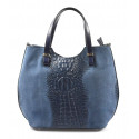 Velká stylová tmavě modrá kožená kabelka přes rameno Agata