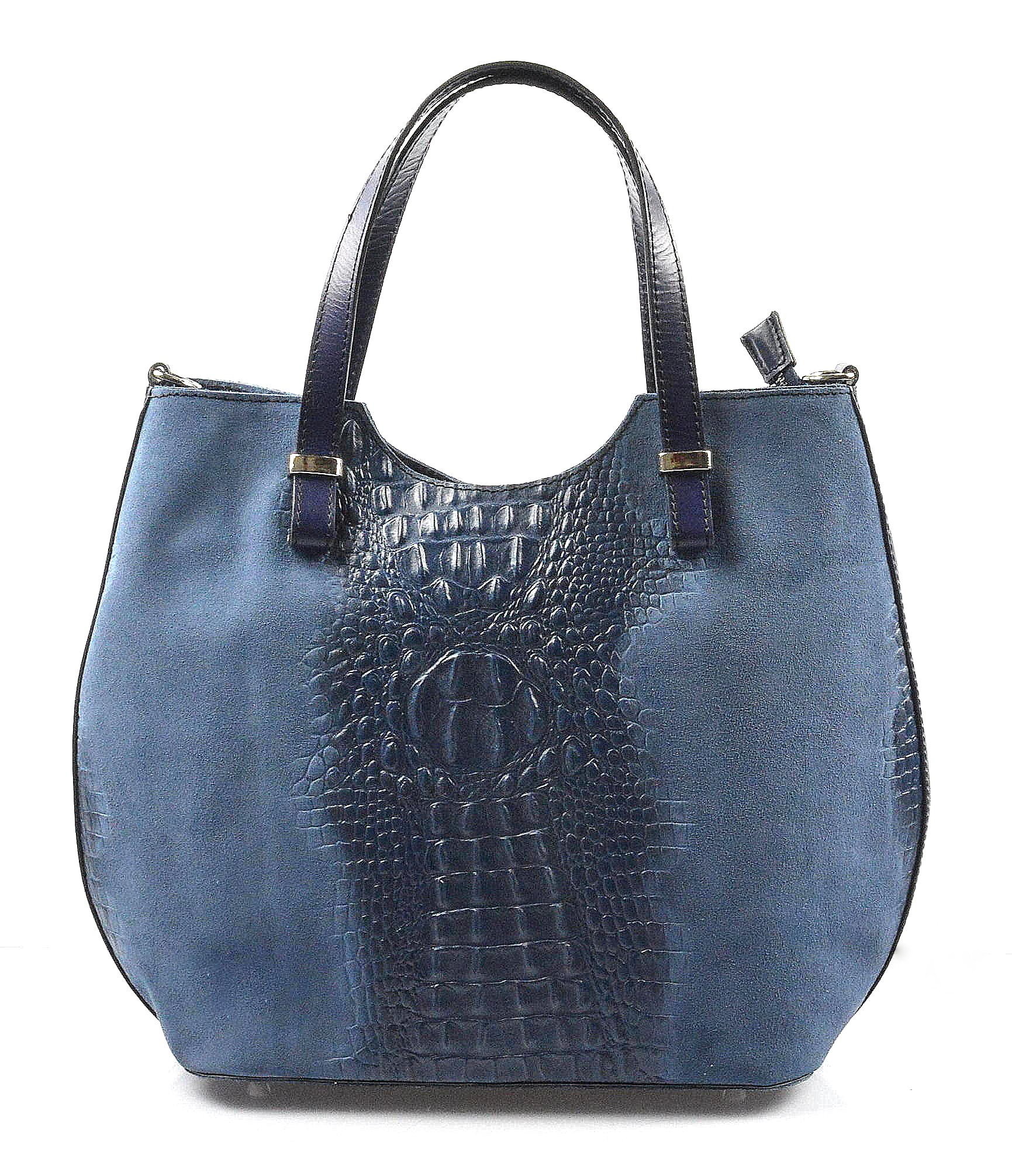 Velká stylová tmavě modrá kožená kabelka přes rameno Agata