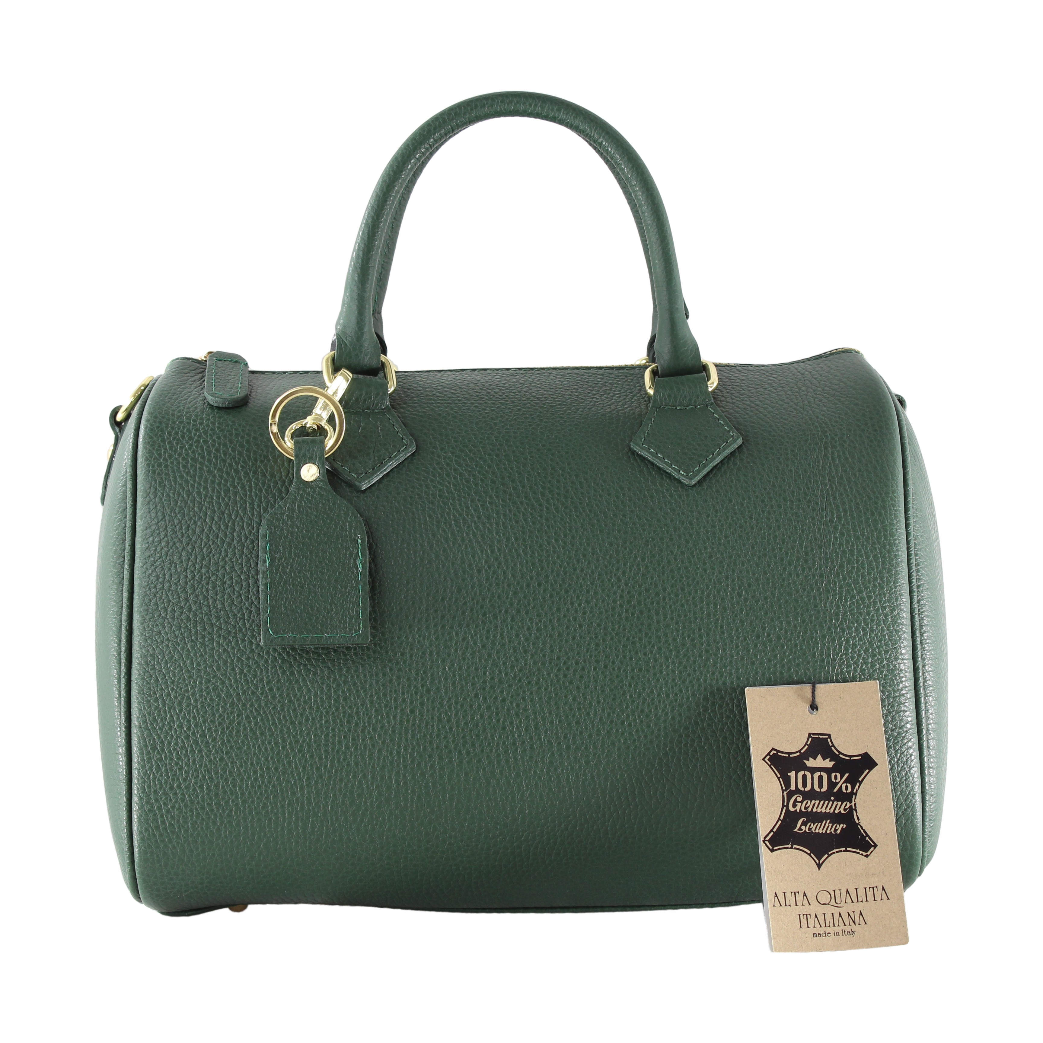 Designová větší tmavě zelená kožená kabelka do ruky Kinsley