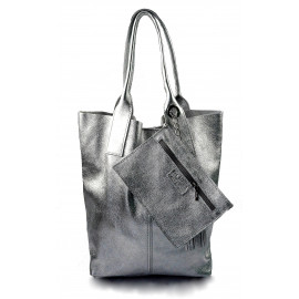 Velká volnočasová stříbrná kožená kabelka přes rameno Melani Summer
