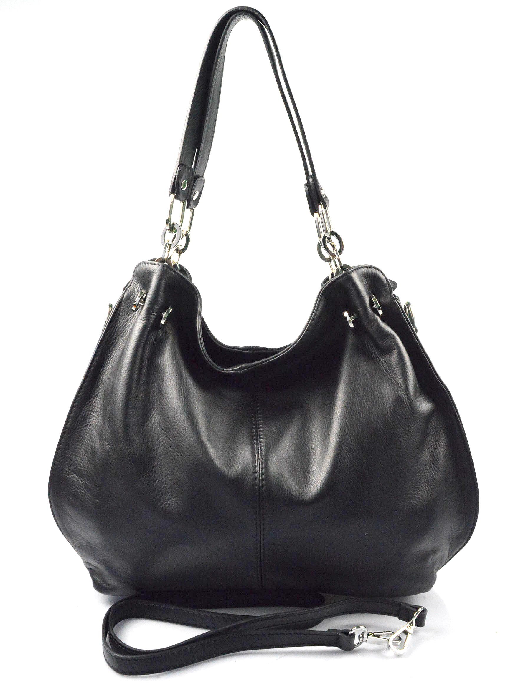 Jedinečná luxusní černá kožená kabelka přes rameno Lorreine