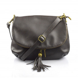Větší stylová tmavě hnědá kožená crossbody kabelka Tori