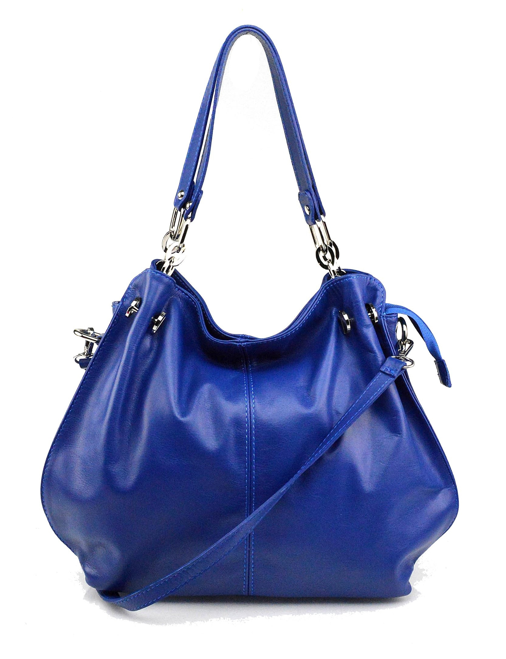 Jedinečná luxusní sytě modrá kožená kabelka přes rameno Lorreine