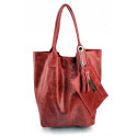 Nadčasová jedinečná tmavě červená kožená shopper kabelka přes rameno Melani