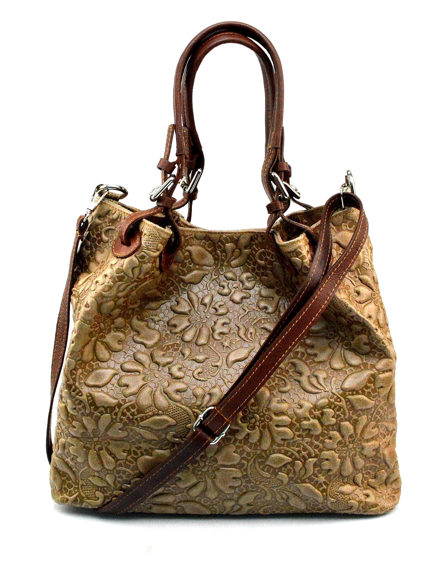Jedinečná luxusní hnědá taupe kožená kabelka přes rameno Madeleine Two