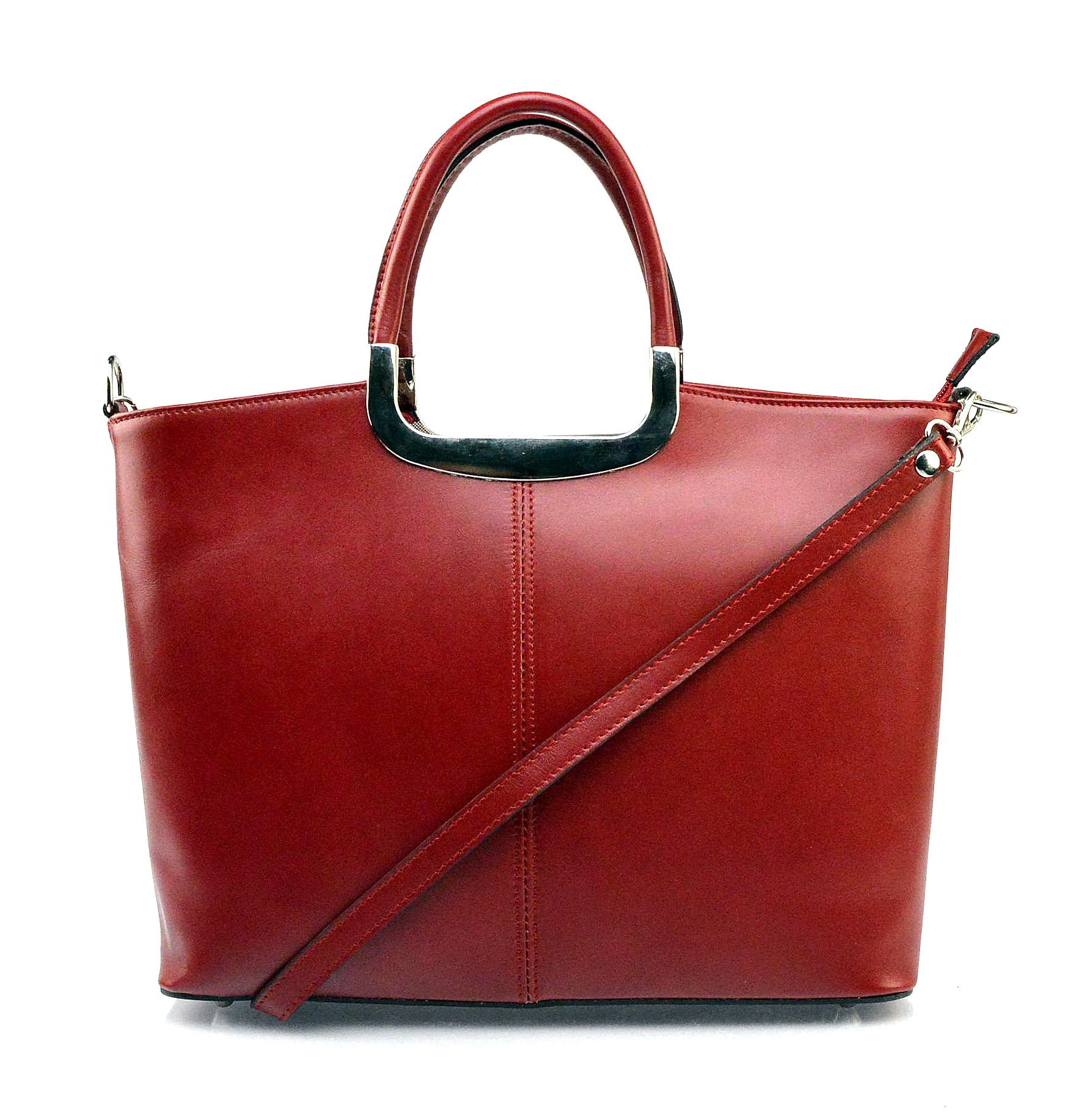 Menší stylová tmavě červená kožená kabelka do ruky Amelia
