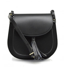 Větší luxusní černá kožená crossbody kabelka Bella