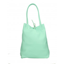 Velká designová světle zelená kožená shopper kabelka přes rameno Melani Two Summer