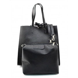 Větší designová černá kožená shopper kabelka přes rameno Tamara