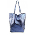 Kožená tmavě modrá leská shopper taška na rameno Melani Two Summer