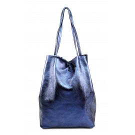 Kožená tmavě modrá leská shopper taška na rameno Melani Two Summer