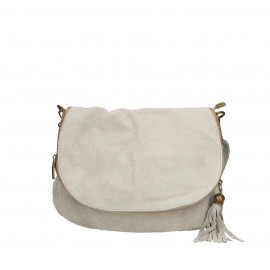 Větší praktická světle šedá kožená crossbody kabelka Tori Two