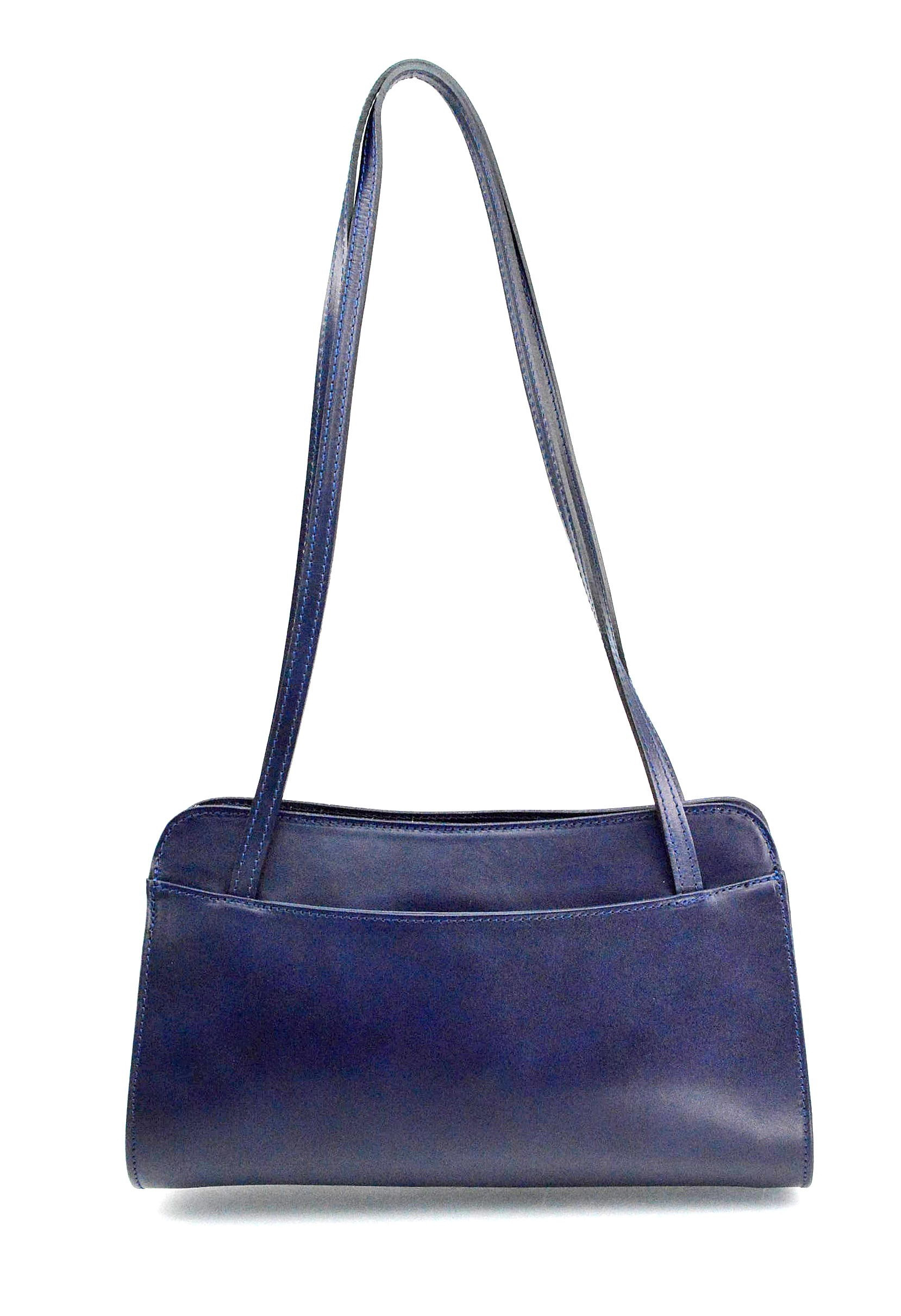 Větší stylová tmavě modrá kožená kabelka přes rameno Lesly