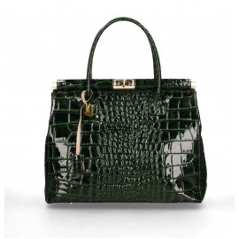 Luxusní jedinečná tmavě zelená kožená kabelka do ruky Nathalie