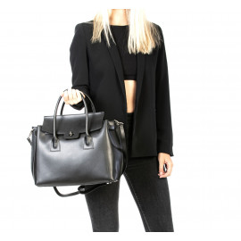Luxusní jedinečná černá kožená kabelka do ruky Liana