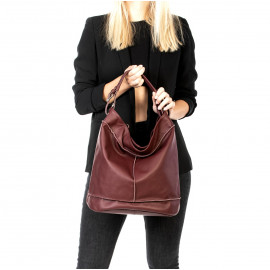 Větší stylová vínová bordó kožená kabelka přes rameno Adele Two
