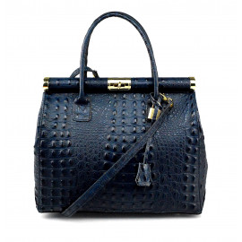 Větší luxusní tmavě modrá kožená kabelka do ruky Aliste Croco