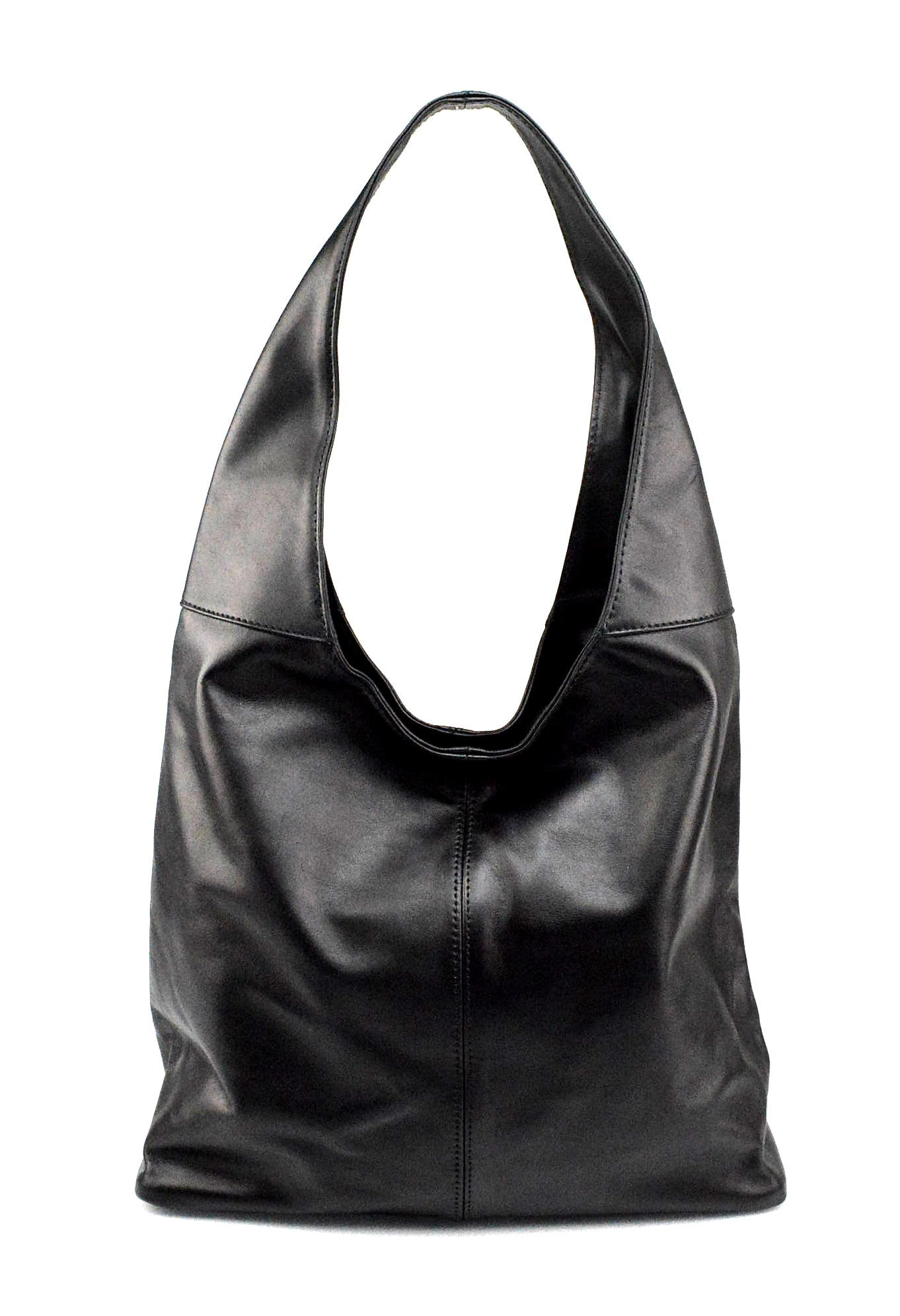 Velká jedinečná černá kožená kabelka přes rameno Feris