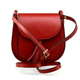 Větší luxusní tmavě červená kožená crossbody kabelka Bella
