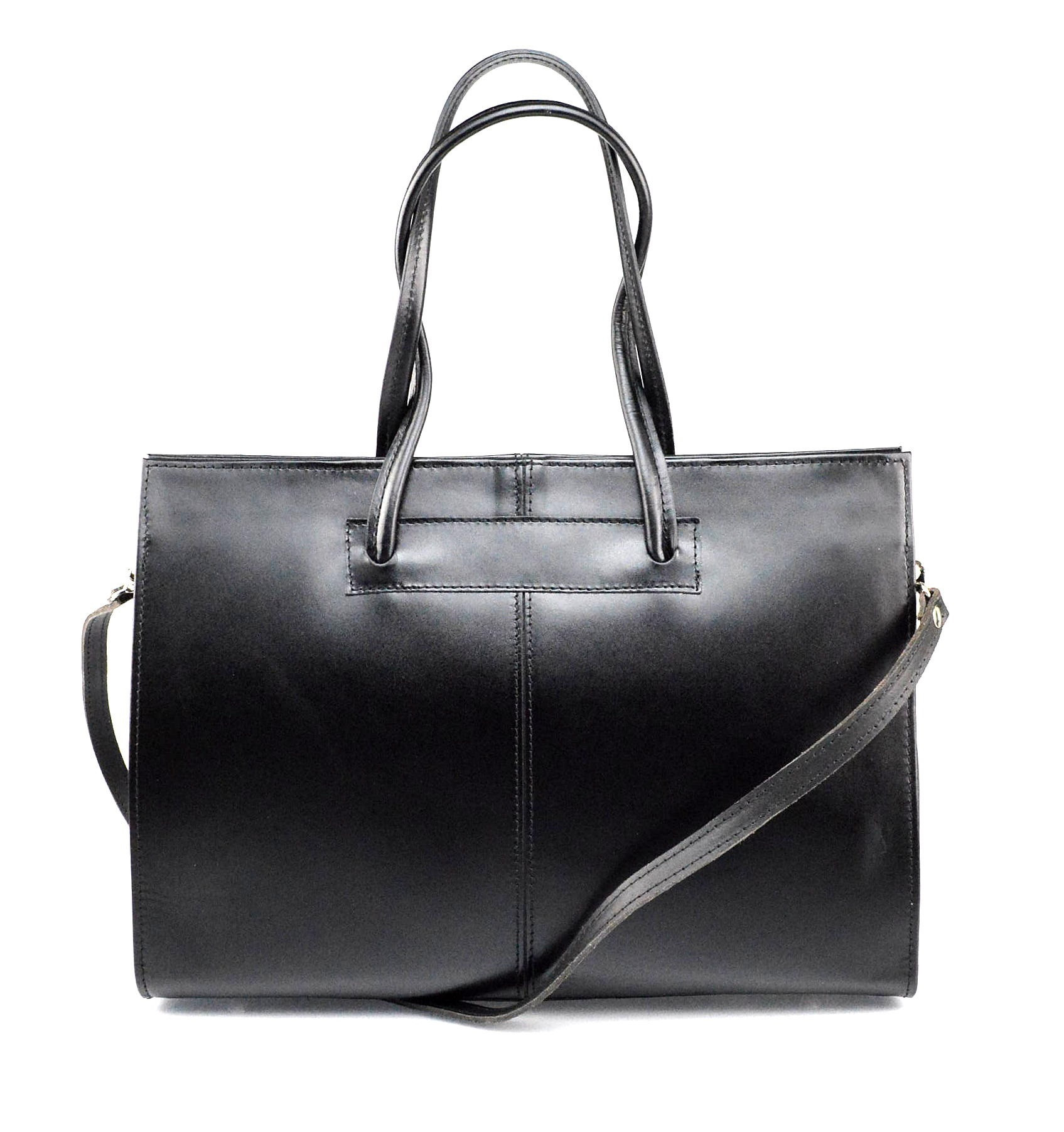 Prostorná stylová černá kožená kabelka přes rameno Business
