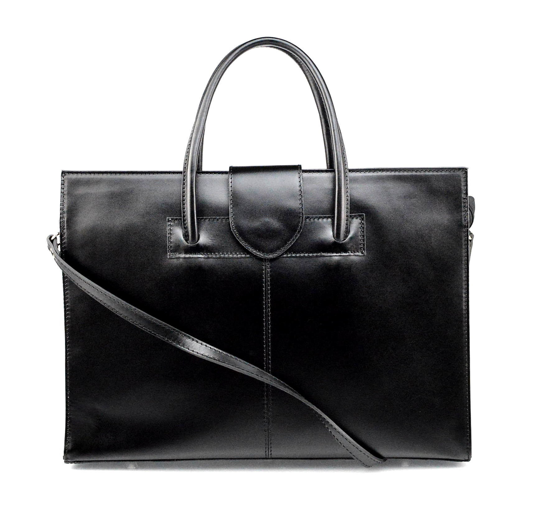 Prostorná jedinečná černá kožená kabelka do ruky Business Two