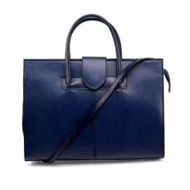 Prostorná jedinečná tmavě modrá kožená kabelka do ruky Business Two