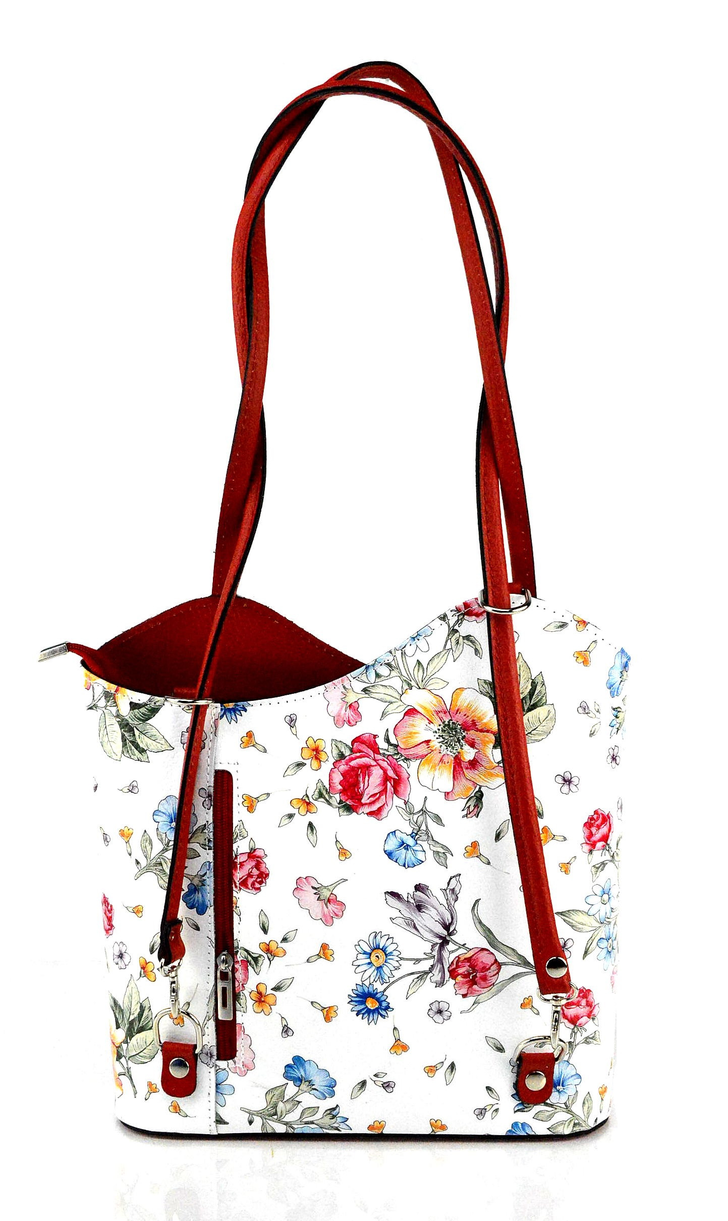 Stylová designová bílá s červenou kožená kabelka přes rameno Royal Flower