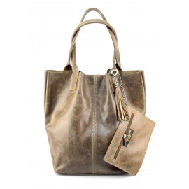 Nadčasová jedinečná hnědá taupe kožená shopper kabelka přes rameno Melani