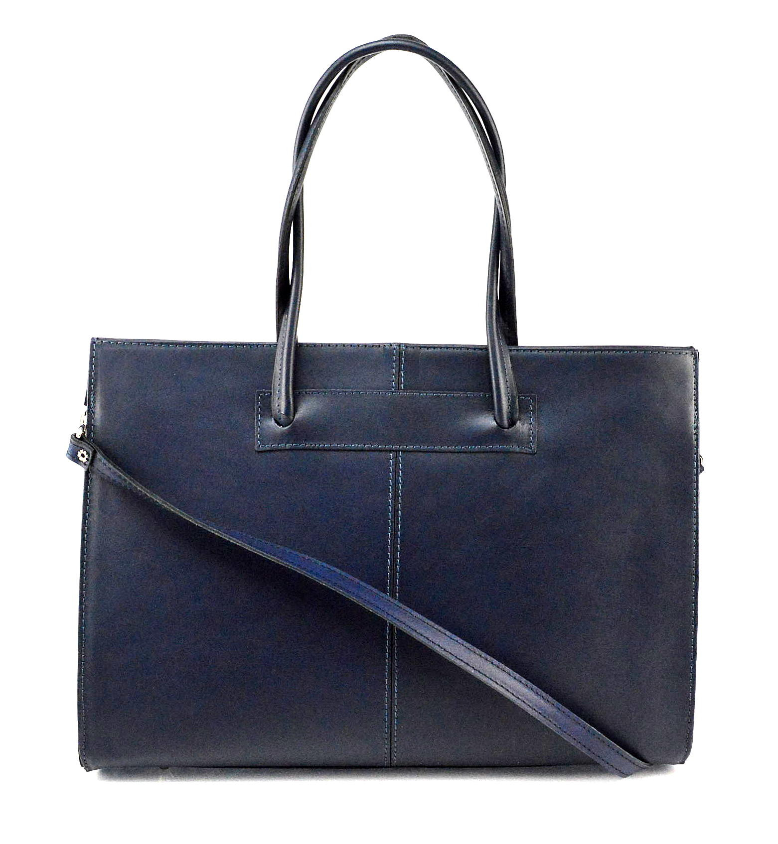 Prostorná stylová tmavě modrá kožená kabelka přes rameno Business
