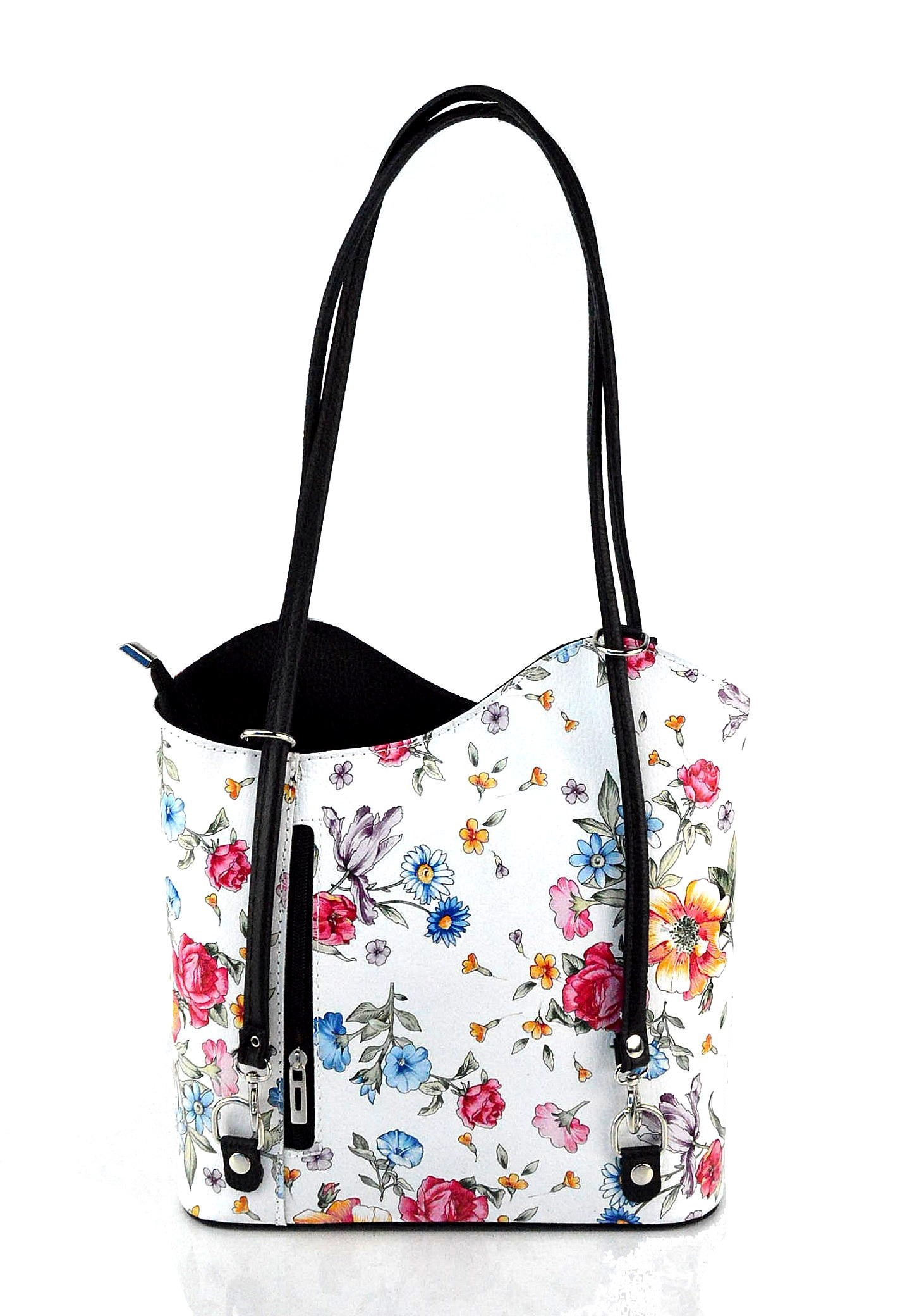 Stylová designová bílá s černou kožená kabelka přes rameno Royal Flower