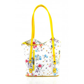 Stylová designová bílá se žlutou kožená kabelka přes rameno Royal Flower