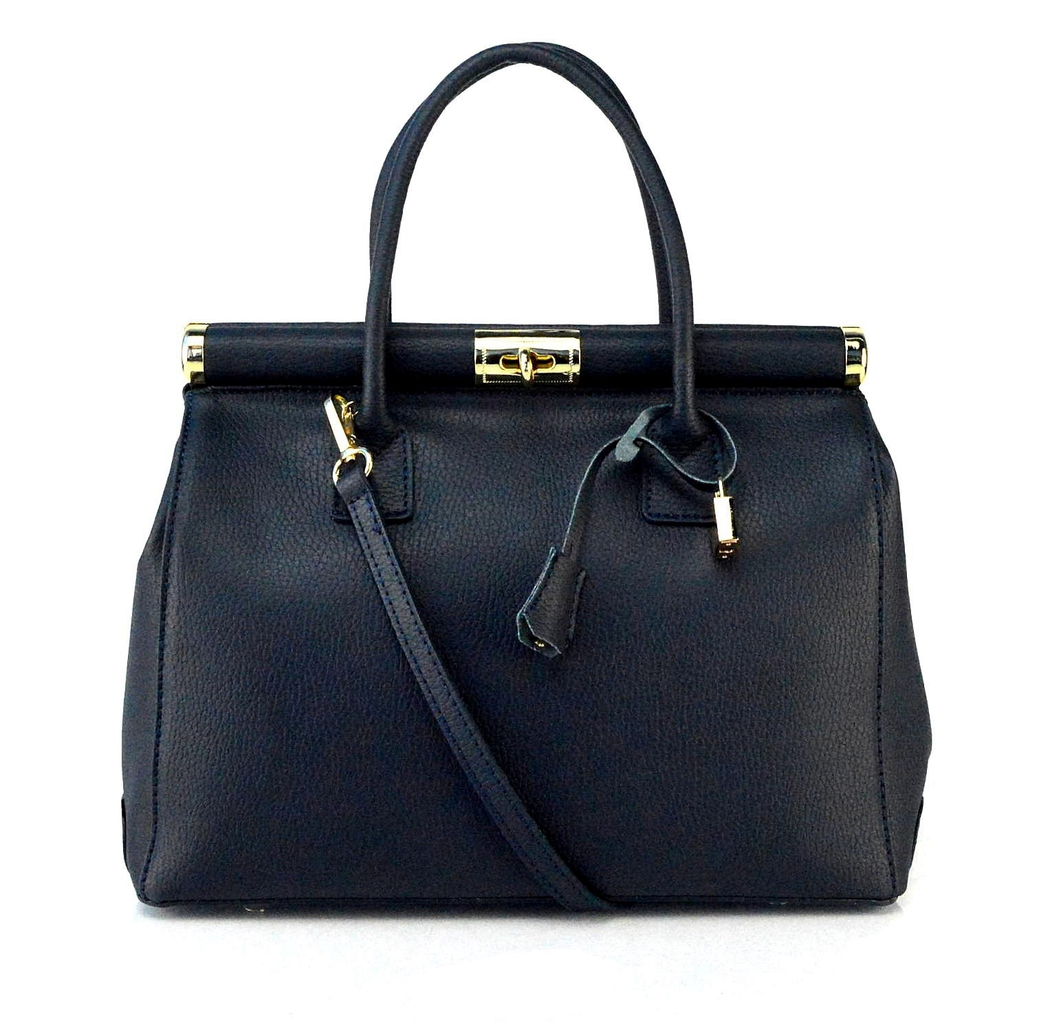 Stylová luxusní tmavě modrá kožená kabelka do ruky Aliste
