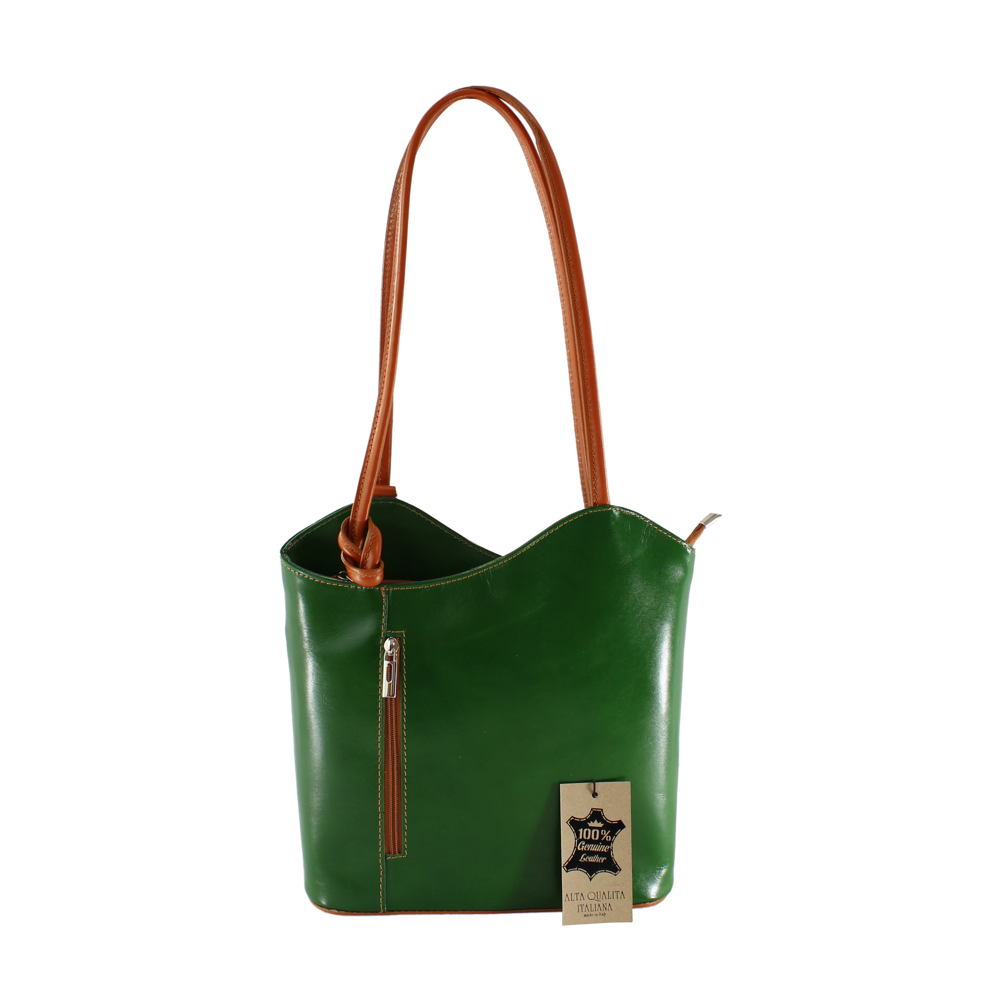 Luxusní nadčasová zelená s hnědou kožená kabelka přes rameno Grand Royal