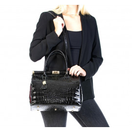 Luxusní jedinečná černá kožená kabelka do ruky Nathalie