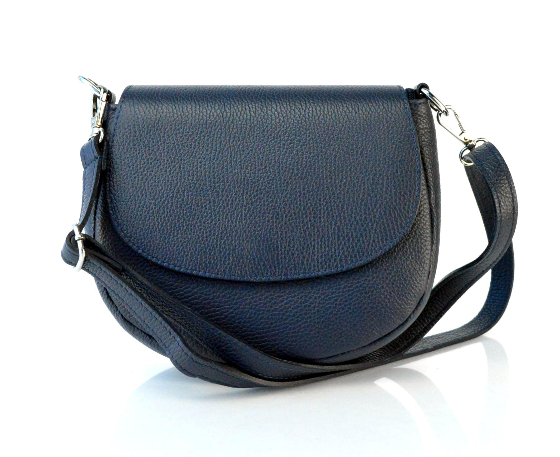 Větší praktická tmavě modrá kožená crossbody kabelka Lexie