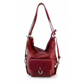 Praktická moderní tmavě červená kožená kabelka a batoh 2v1 Karin Two