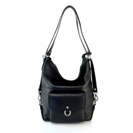 Praktická moderní černá kožená kabelka a batoh 2v1 Karin Two