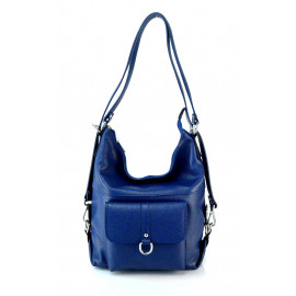 Praktická moderní sytě modrá kožená kabelka a batoh 2v1 Karin Two