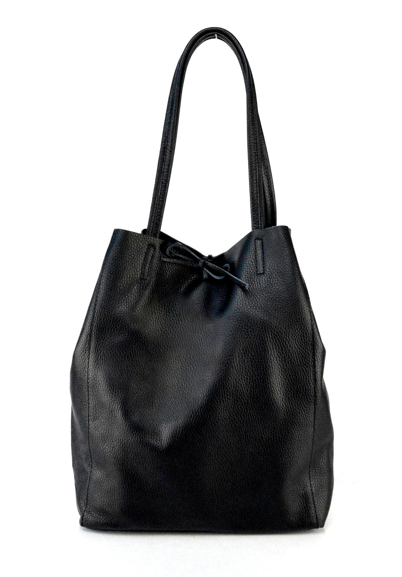 Velká moderní černá kožená shopper kabelka přes rameno Melani Two Winter