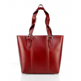 Větší praktická tmavě červená kožená kabelka přes rameno Belangi