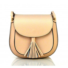 Větší luxusní světle růžová kožená crossbody kabelka Bella