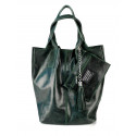 Nadčasová jedinečná tmavě zelená kožená shopper kabelka přes rameno Melani