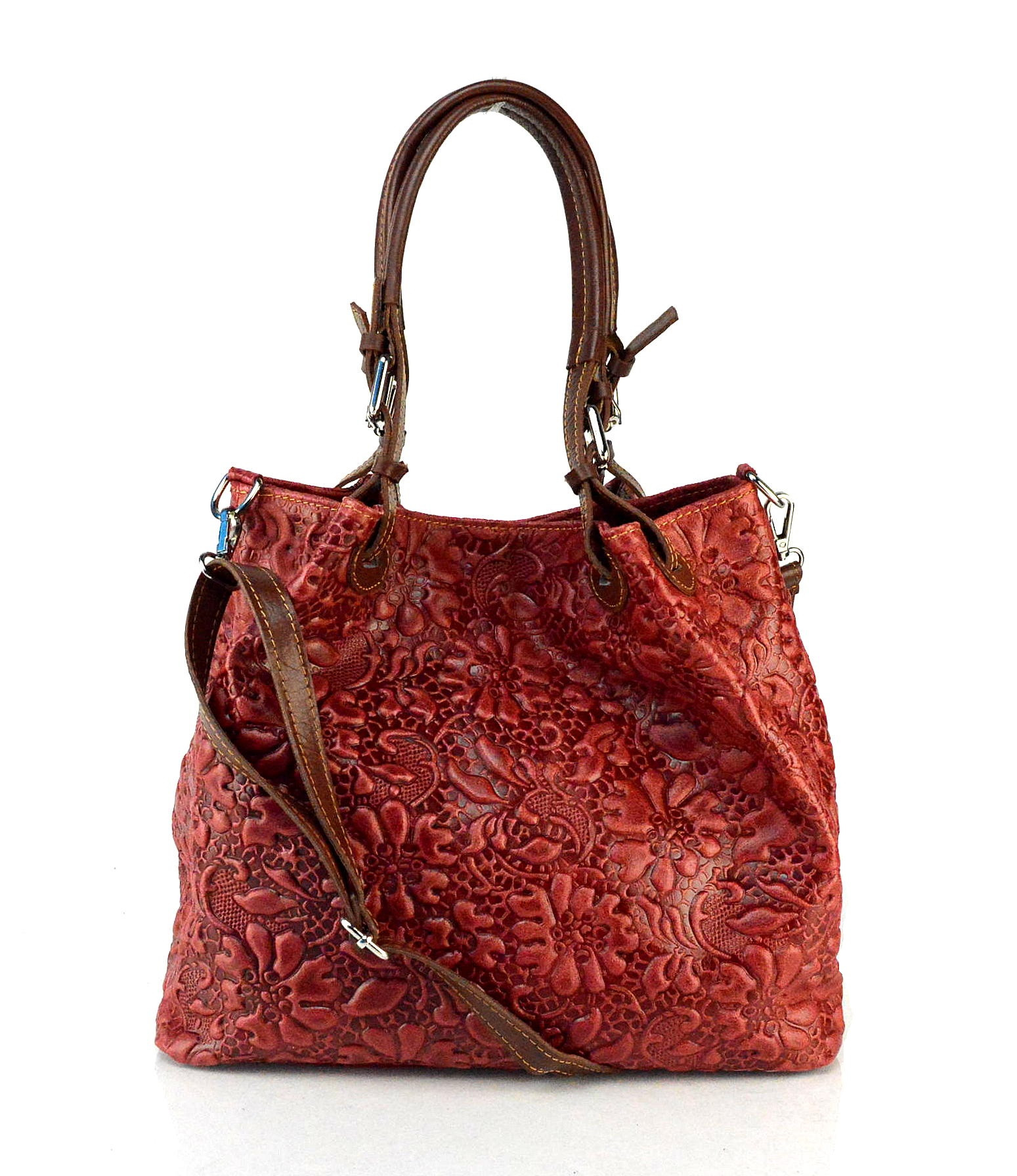 Jedinečná luxusní tmavě červená kožená kabelka přes rameno Madeleine Two