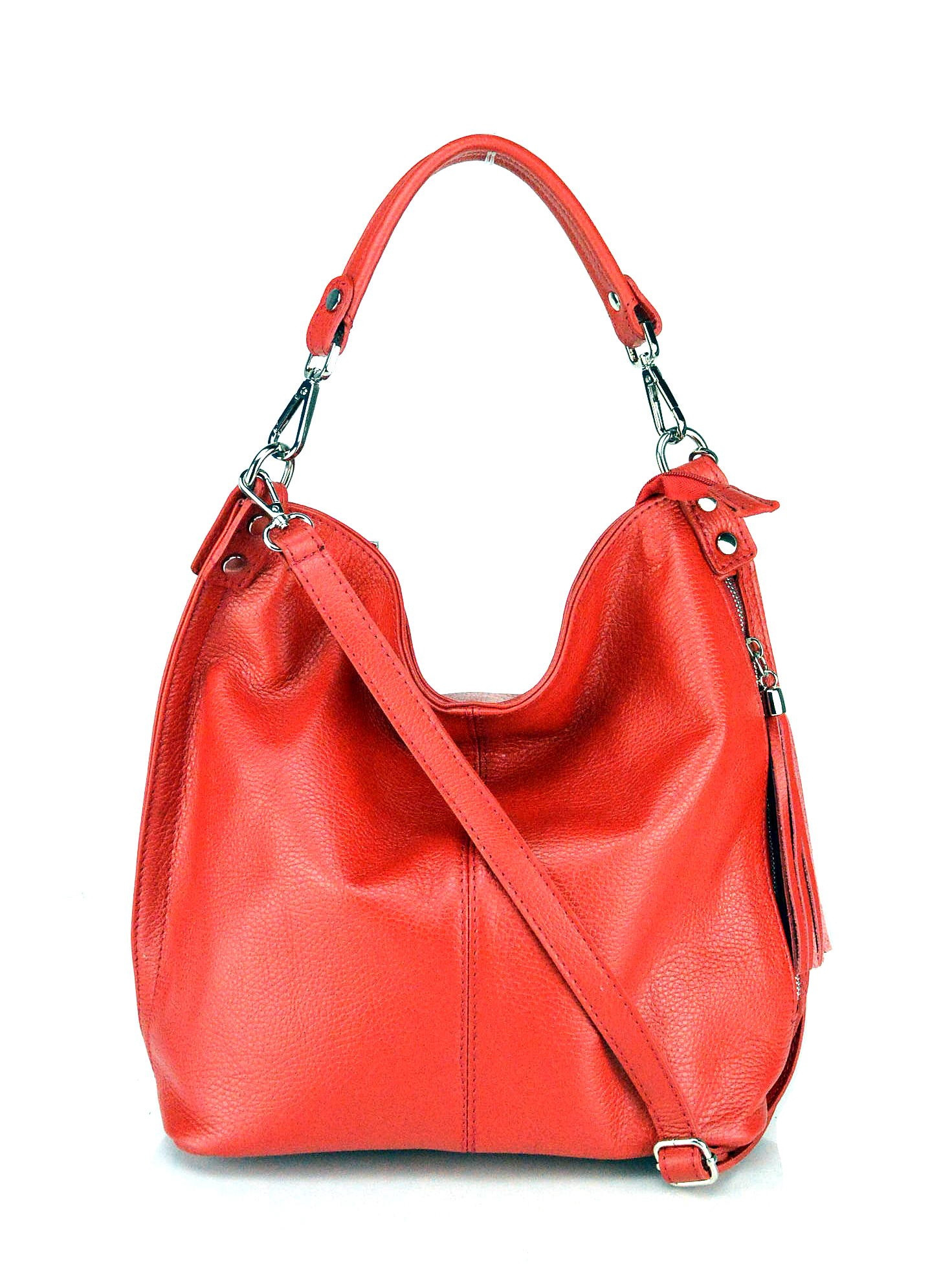 Větší luxusní tmavě červená kožená kabelka přes rameno Denice Two