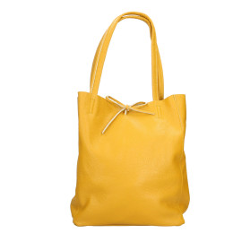 Velká designová hořčicově žlutá kožená shopper kabelka přes rameno Melani Two Summer