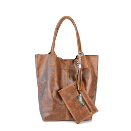Nadčasová jedinečná hnědá  kožená shopper kabelka přes rameno Melani