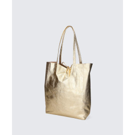 Velká volnočasová zlatá kožená shopper kabelka přes rameno Melani Two Summer