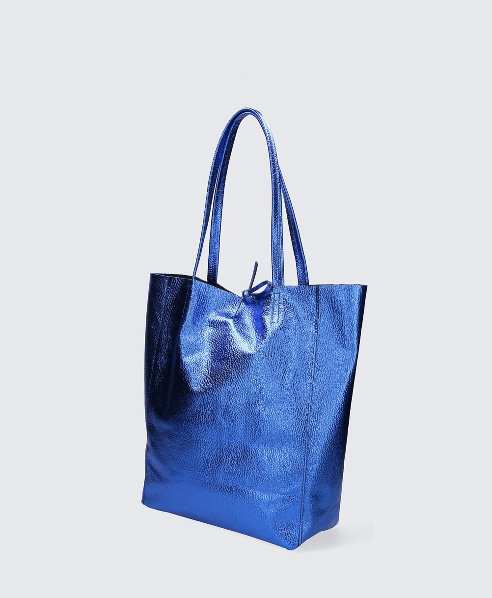 Velká volnočasová jeansově modrá kožená shopper kabelka přes rameno Melani Two Summer