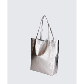 Velká volnočasová stříbrná kožená shopper kabelka přes rameno Melani Two Summer