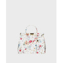 Jedinečná luxusní sněhově bílá kožená kabelka do ruky Floral